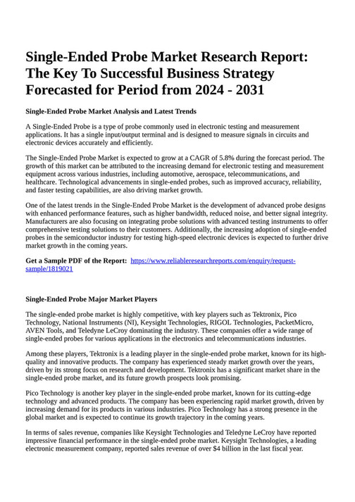 Reportprime SingleEnded Probe Market Research Report The Key To