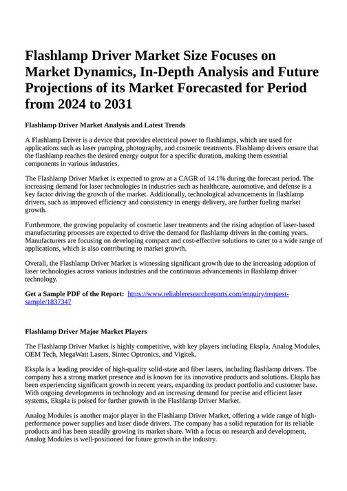 Reportprime - Flashlamp Driver Market Size Focuses on Market Dynamics ...