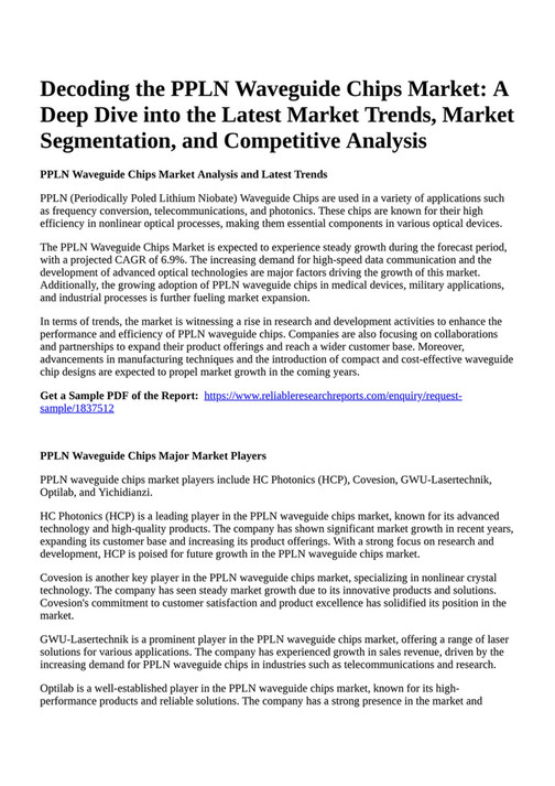 Reportprime - Decoding the PPLN Waveguide Chips Market: A Deep Dive 