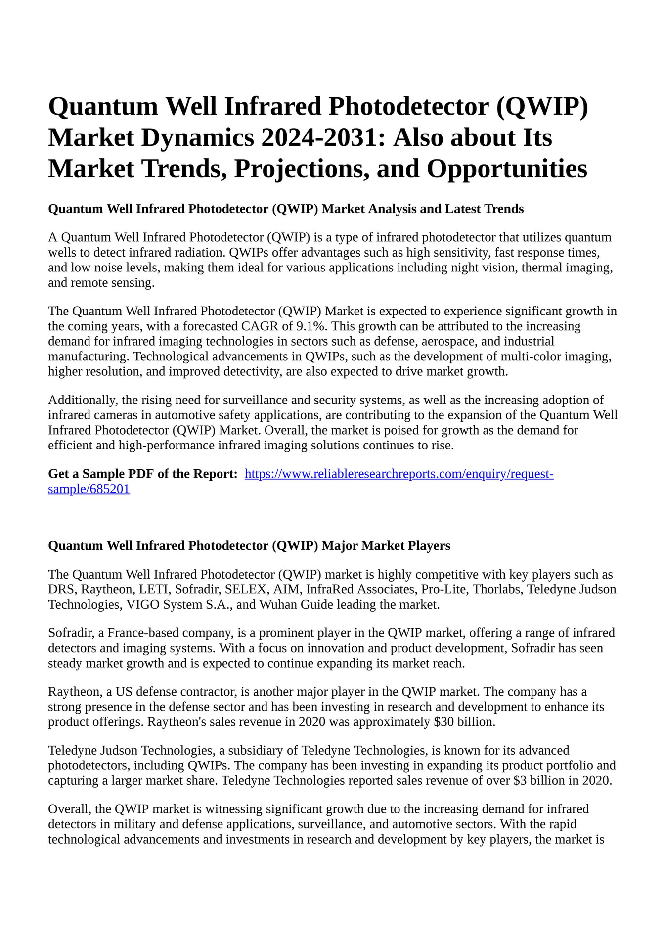 Reportprime Quantum Well Infrared Photodetector (QWIP) Market