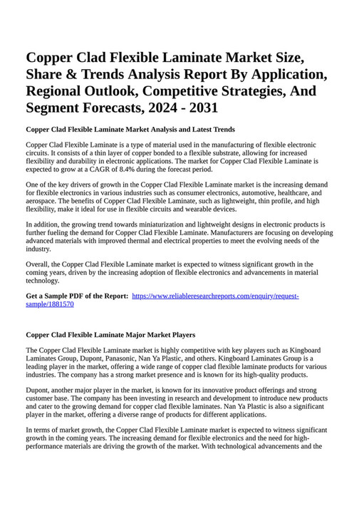 Reportprime Copper Clad Flexible Laminate Market Size, Share & Trends Analysis Report By