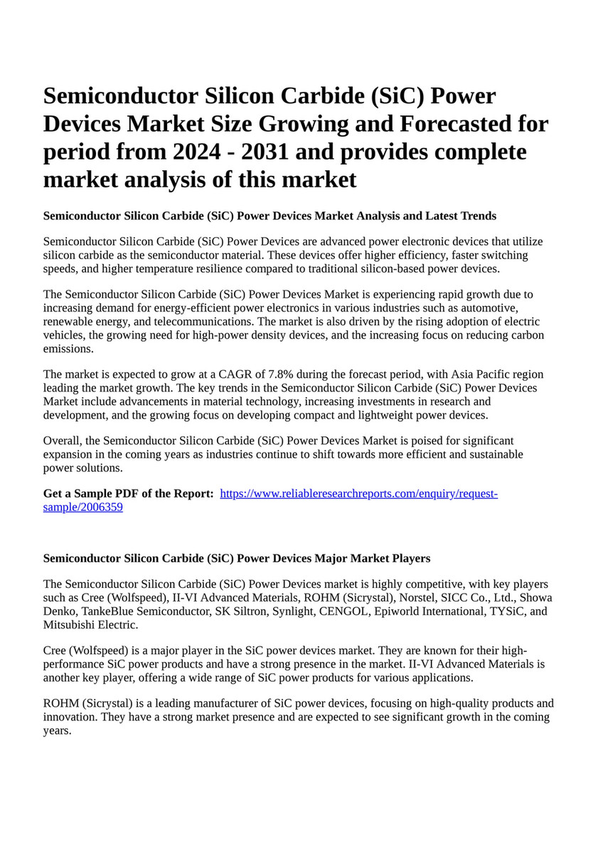 Reportprime - Semiconductor Silicon Carbide (SiC) Power Devices 