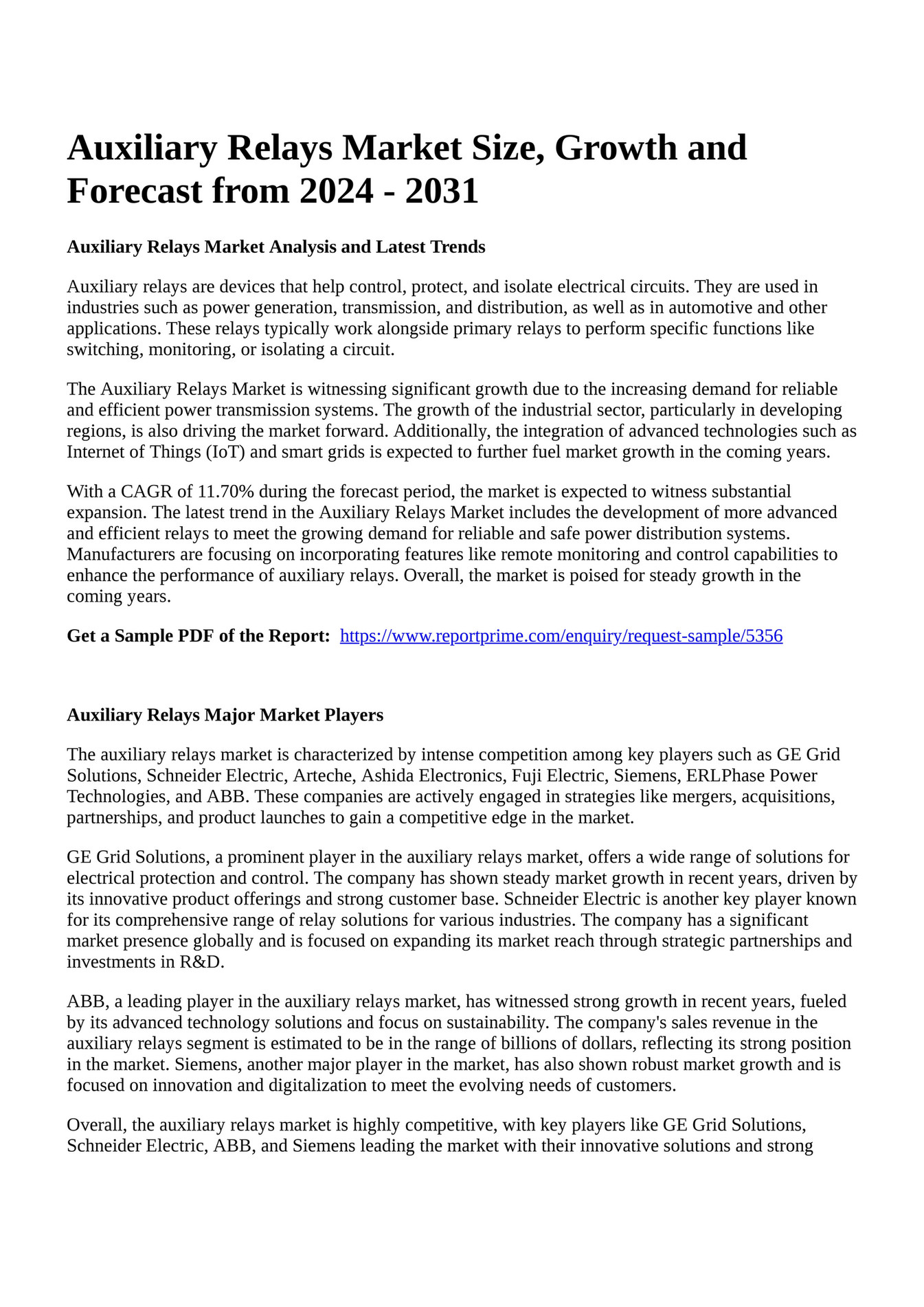 Reportprime Auxiliary Relays Market Size, Growth and Forecast from