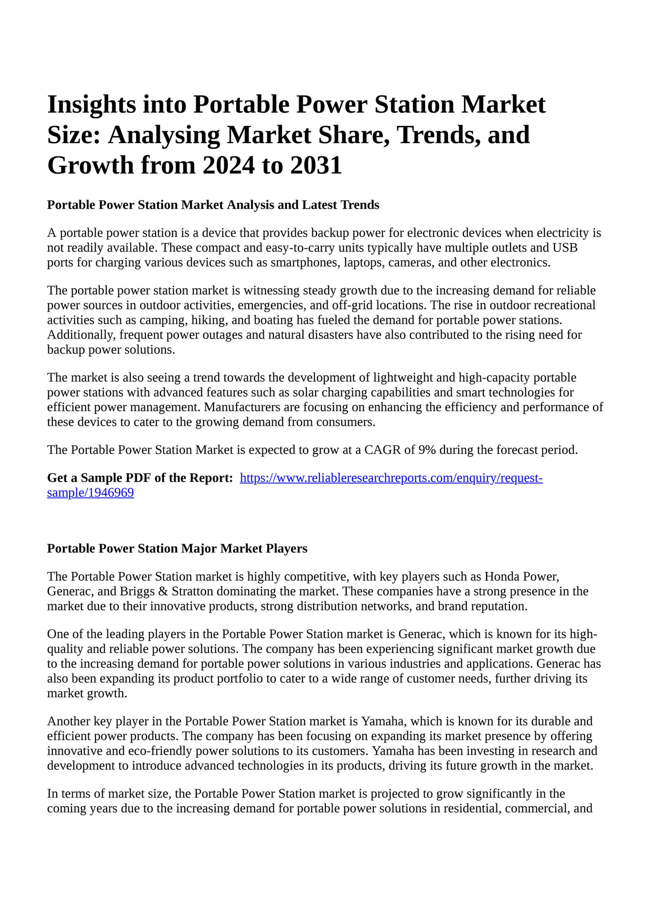 Reportprime Insights into Portable Power Station Market Size