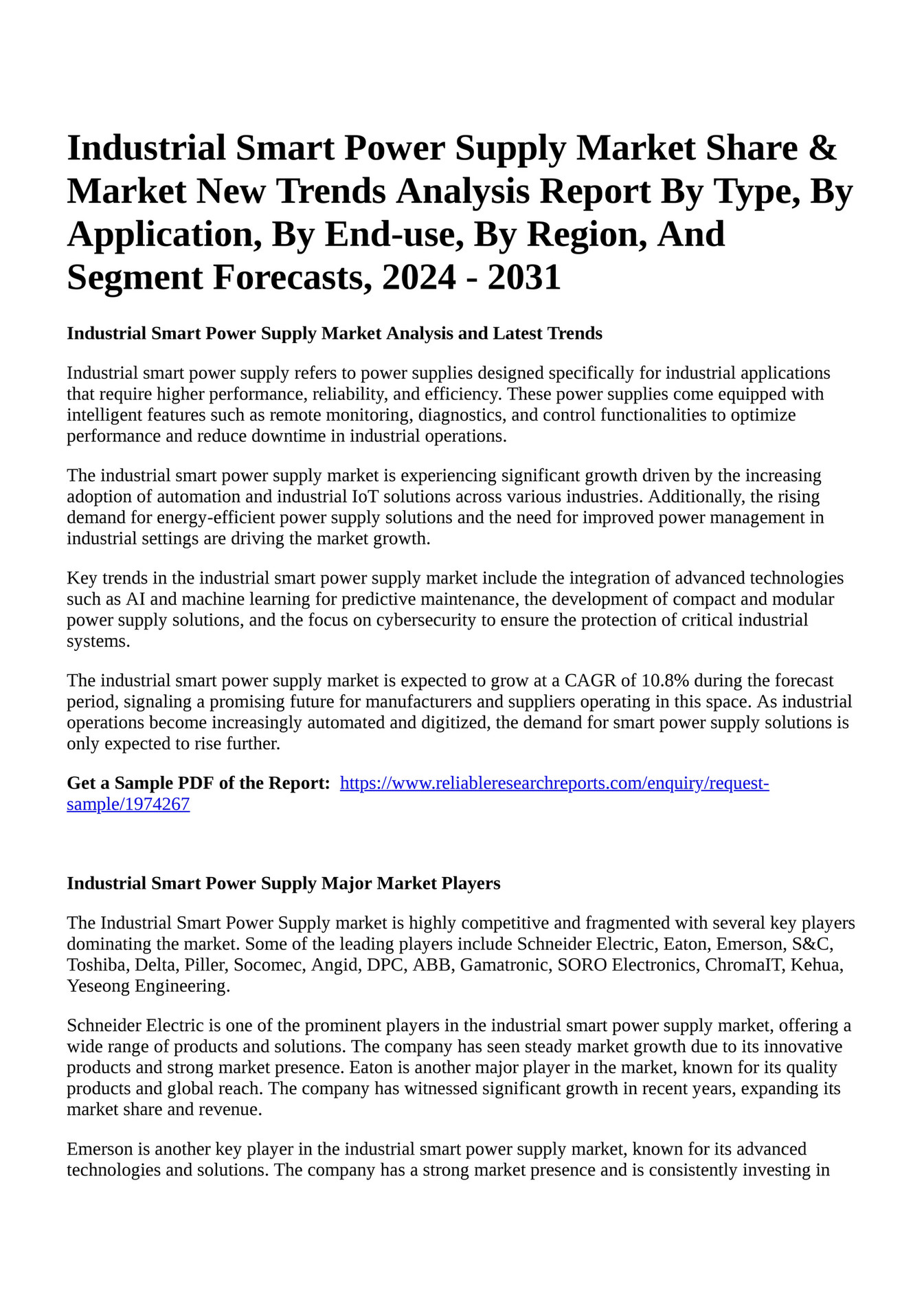 Reportprime Industrial Smart Power Supply Market Share & Market New