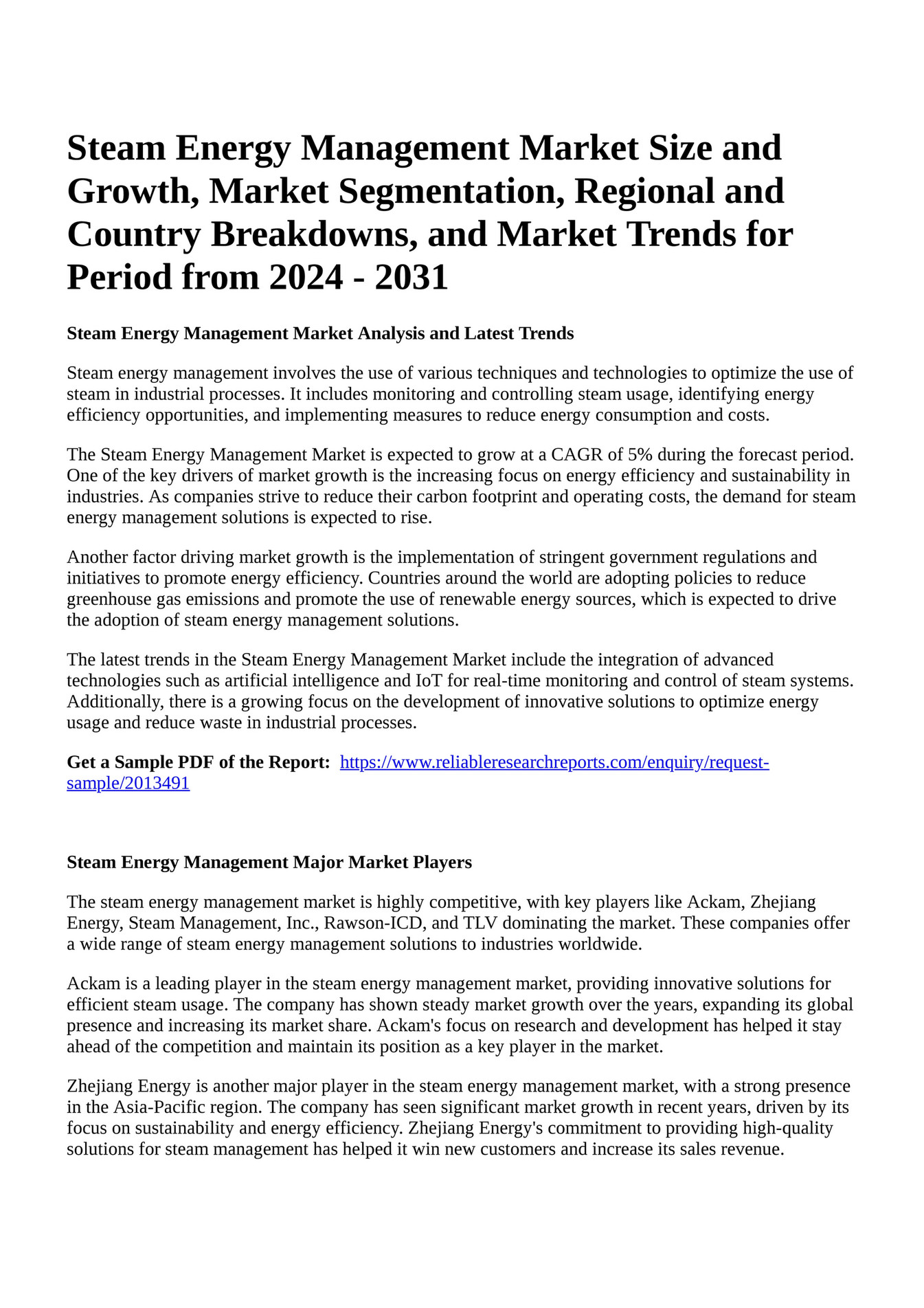 Reportprime Steam Energy Management Market Size and Growth, Market