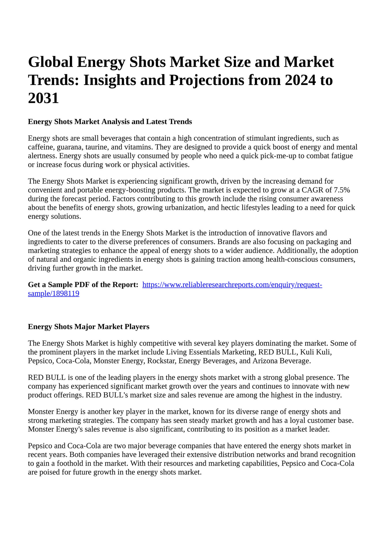 Reportprime Global Energy Shots Market Size and Market Trends Insights and Projections from