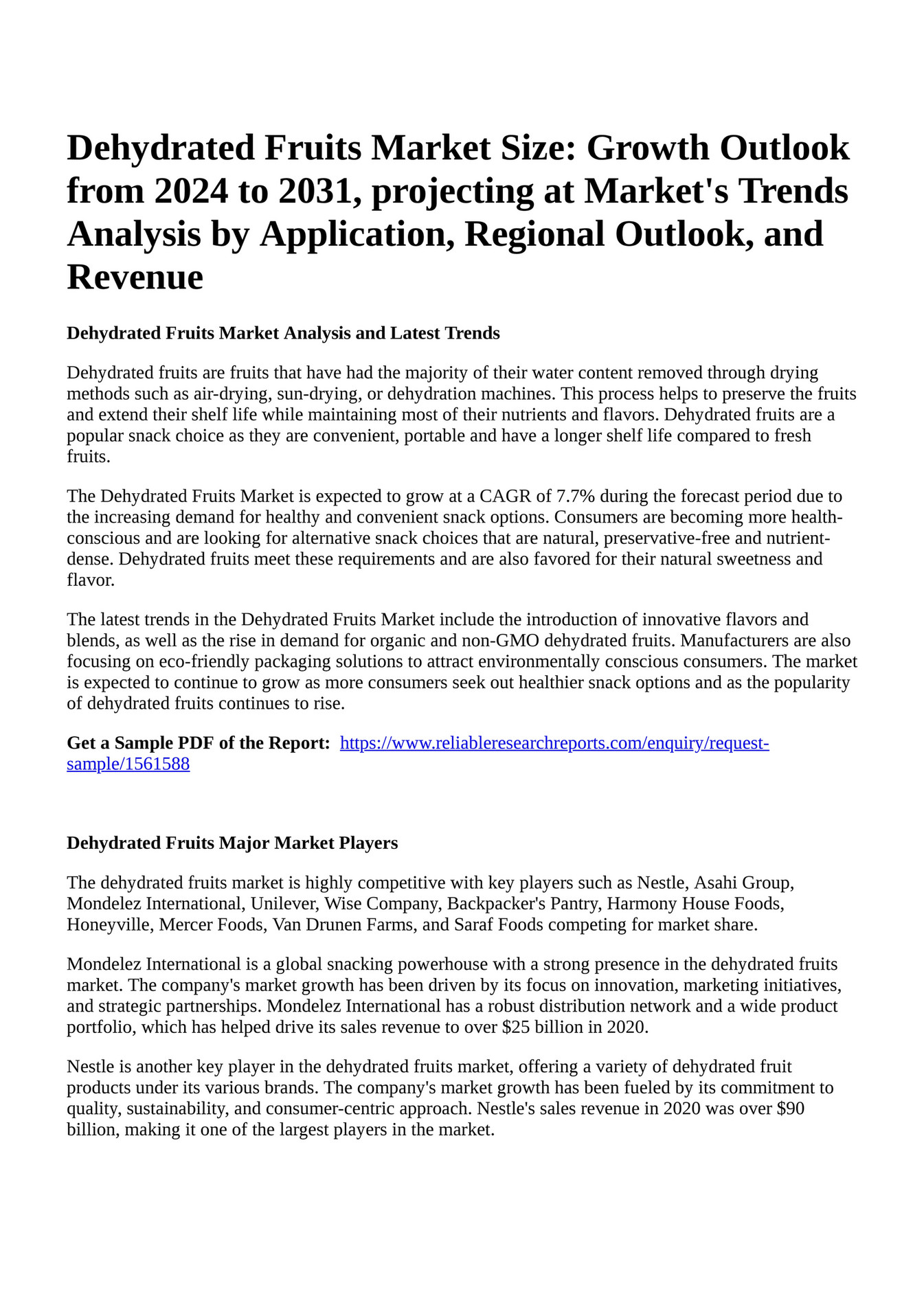 Reportprime - Dehydrated Fruits Market Size: Growth Outlook from 2024 ...