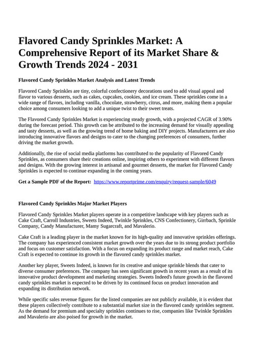 Reportprime Flavored Candy Sprinkles Market A Comprehensive Report