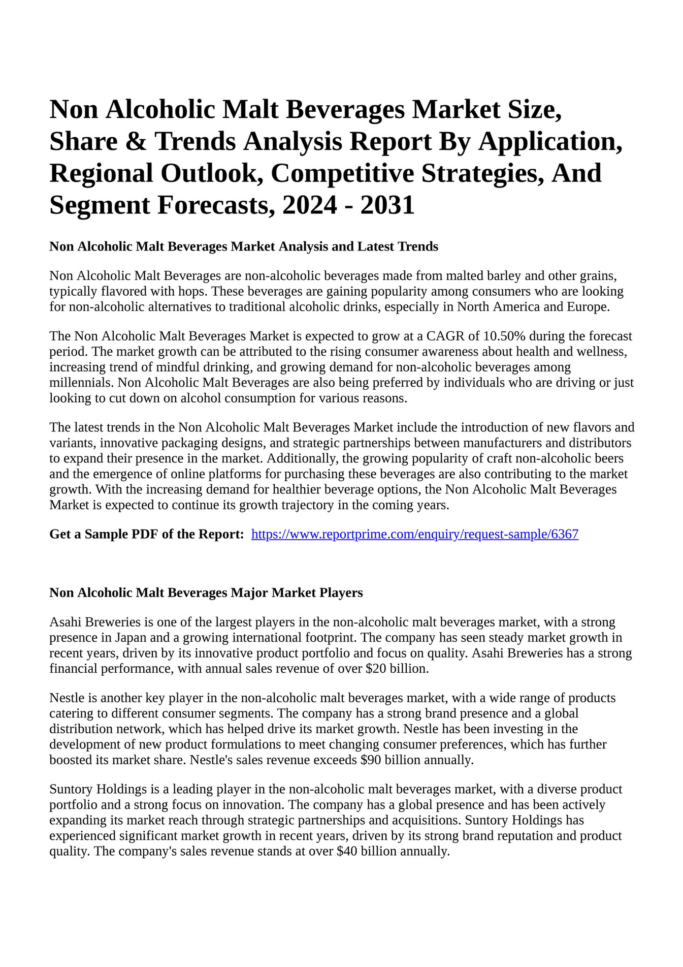 Reportprime Non Alcoholic Malt Beverages Market Size, Share & Trends