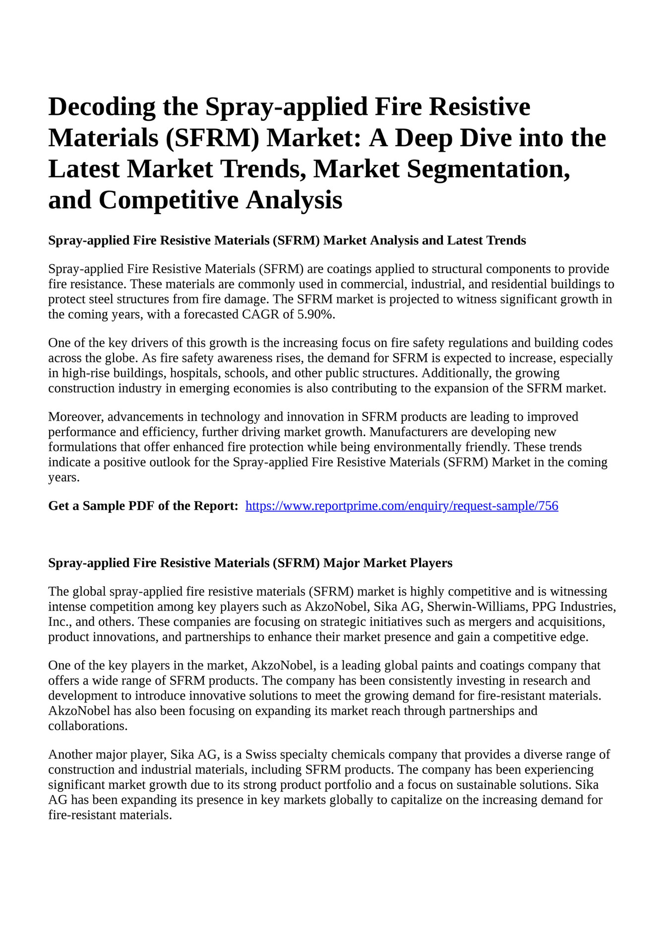 Reportprime - Decoding the Spray-applied Fire Resistive Materials (SFRM ...