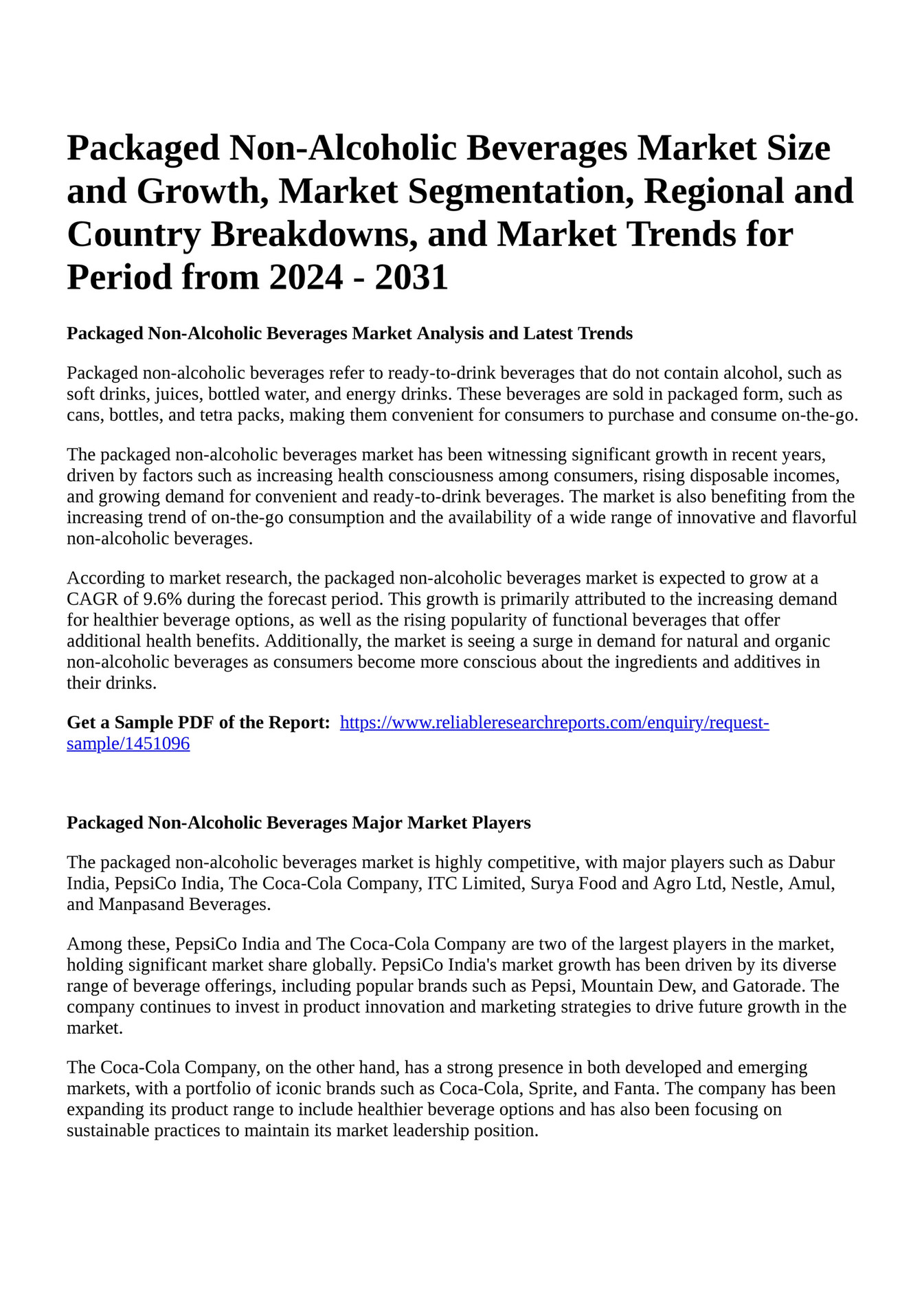 Reportprime Packaged NonAlcoholic Beverages Market Size and Growth