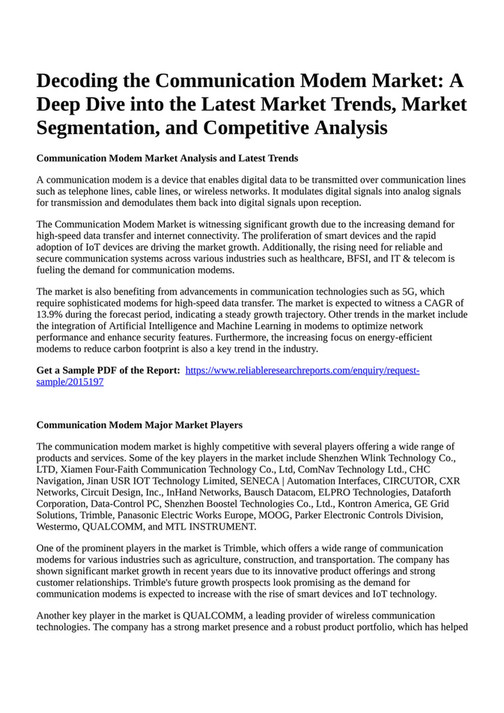 Reportprime - Decoding the Communication Modem Market: A Deep Dive into 