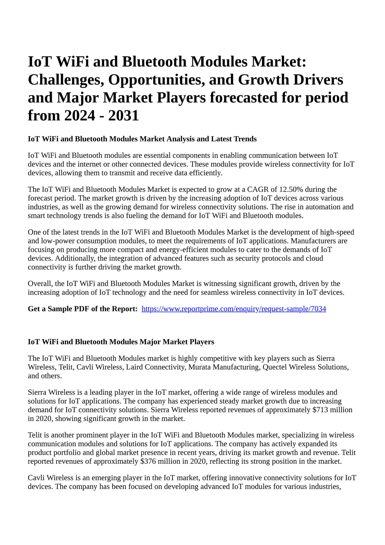 Reportprime IoT WiFi and Bluetooth Modules Market Challenges