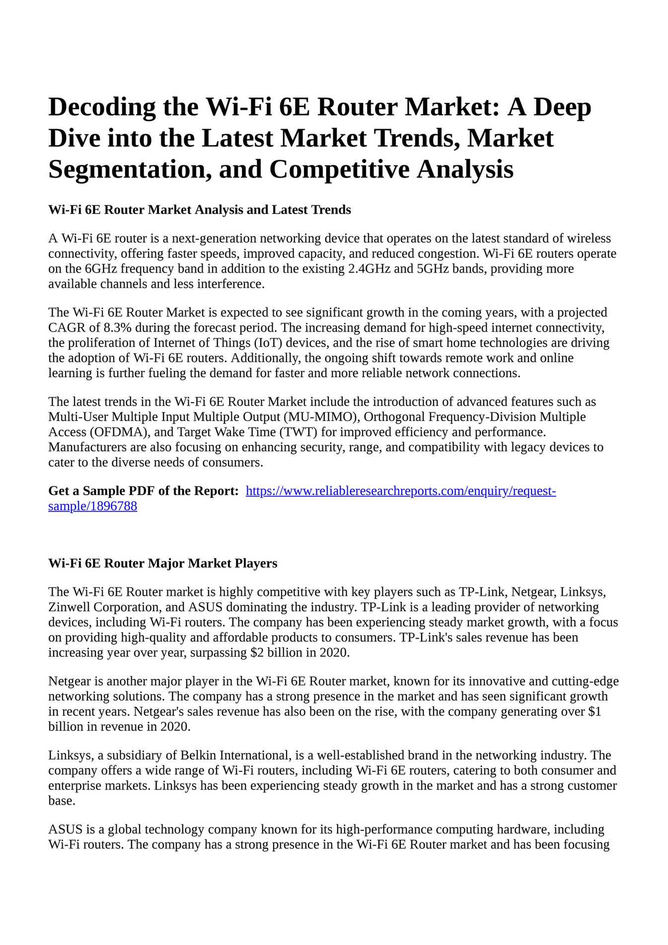 Reportprime - Decoding the Wi-Fi 6E Router Market: A Deep Dive into the 