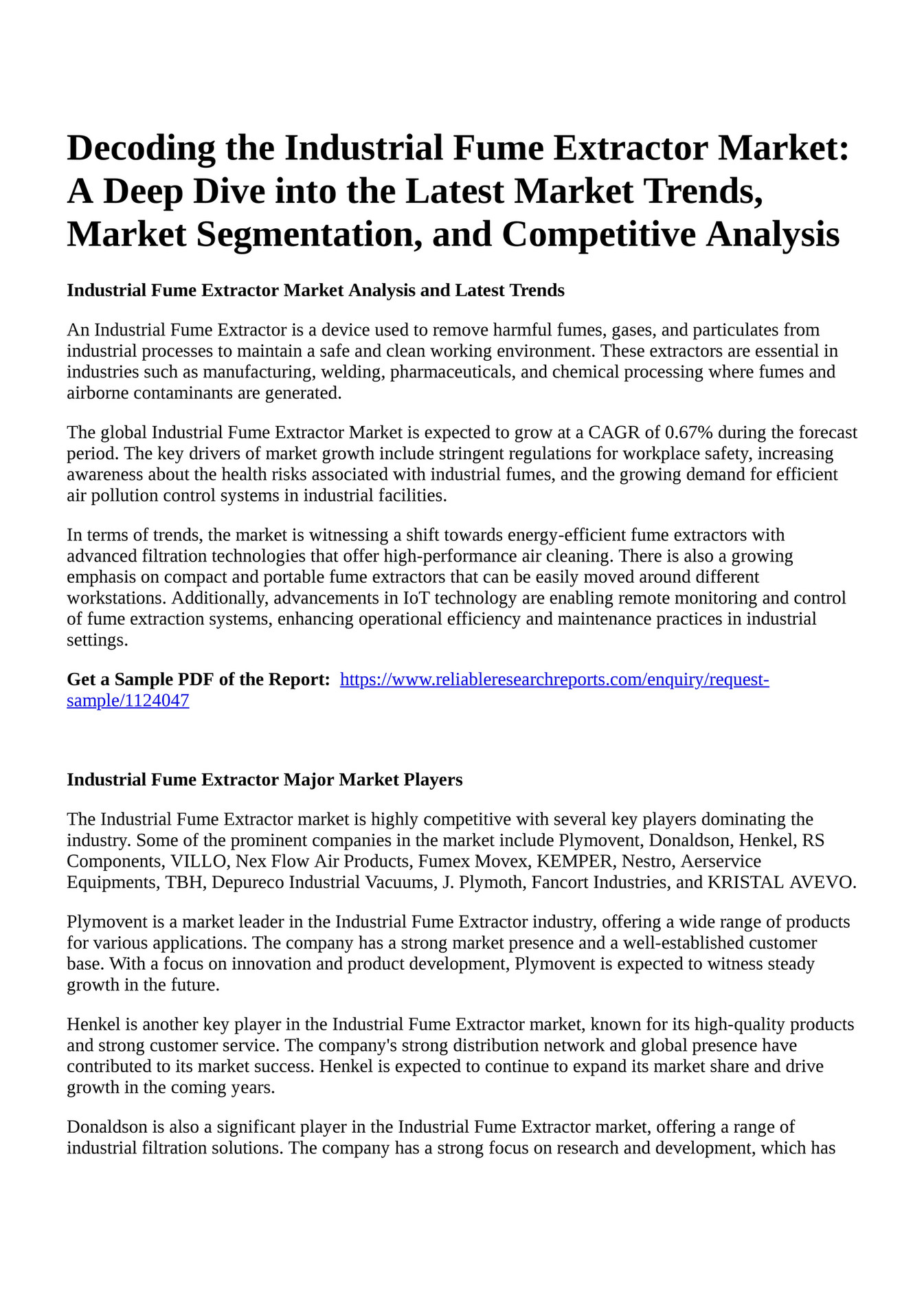 Reportprime Decoding the Industrial Fume Extractor Market A Deep