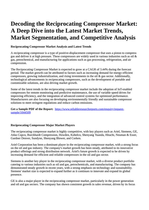 Reportprime - Decoding the Reciprocating Compressor Market: A Deep Dive 
