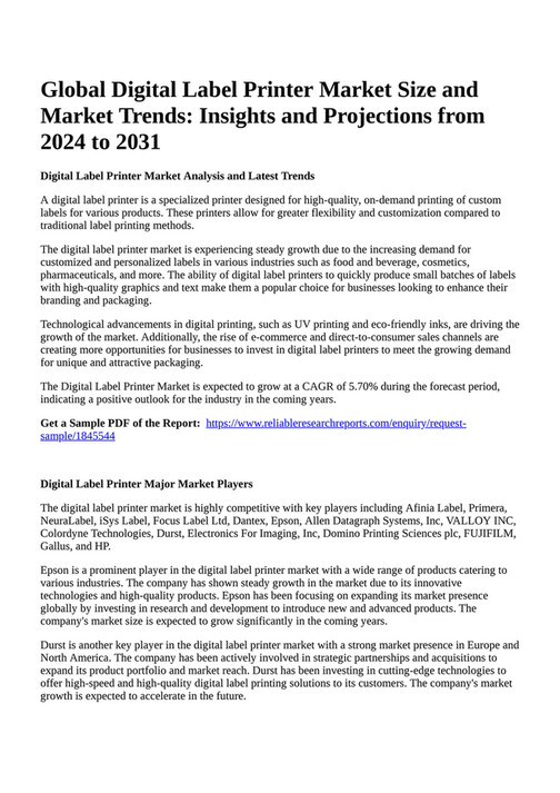 Reportprime Global Digital Label Printer Market Size and Market Trends Insights and
