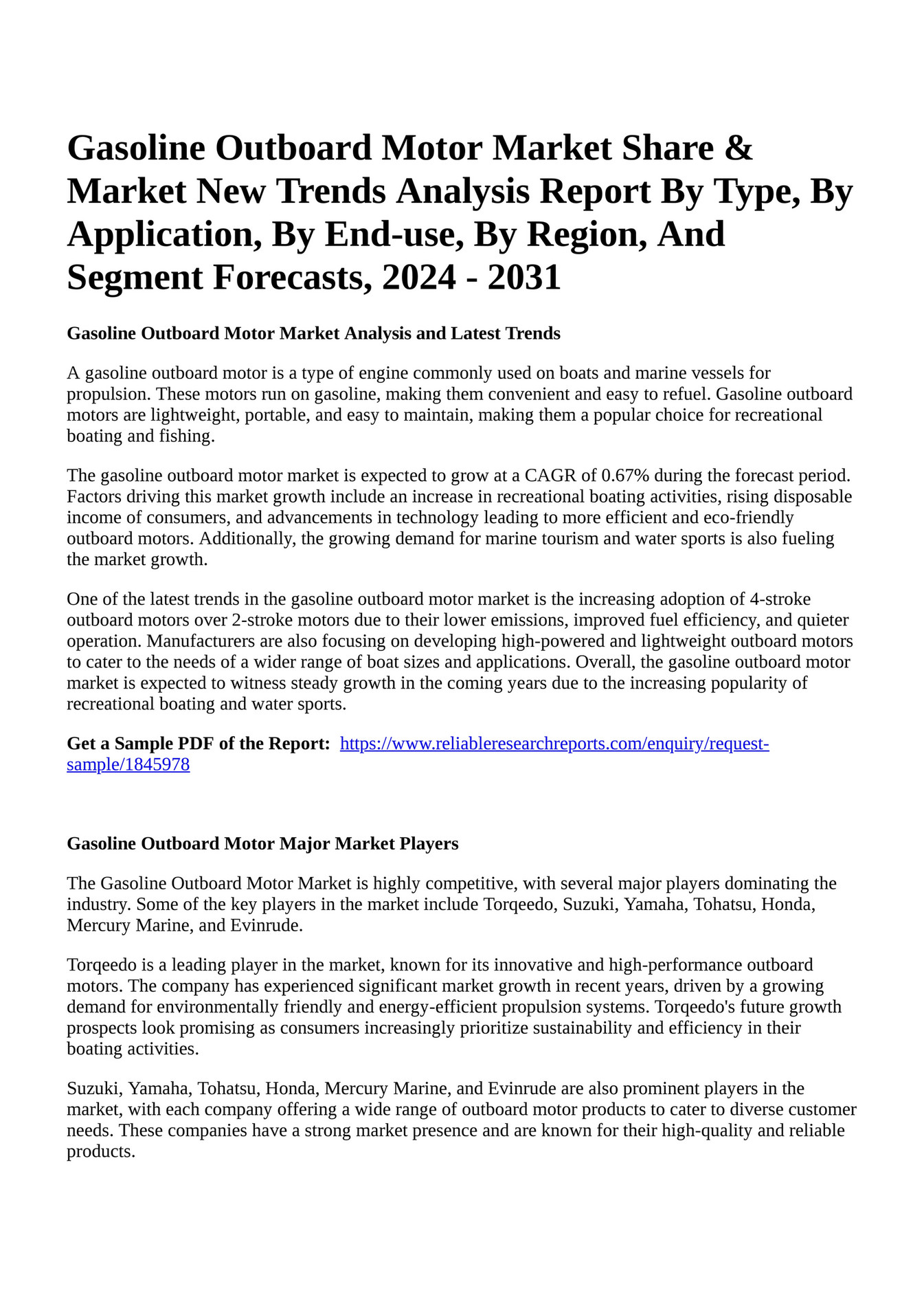 Reportprime Gasoline Outboard Motor Market Share & Market New Trends