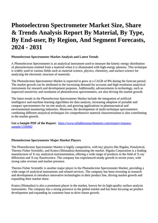 Reportprime Photoelectron Spectrometer Market Size, Share & Trends