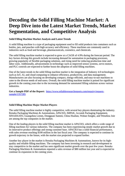 Reportprime - Decoding the Solid Filling Machine Market: A Deep Dive 