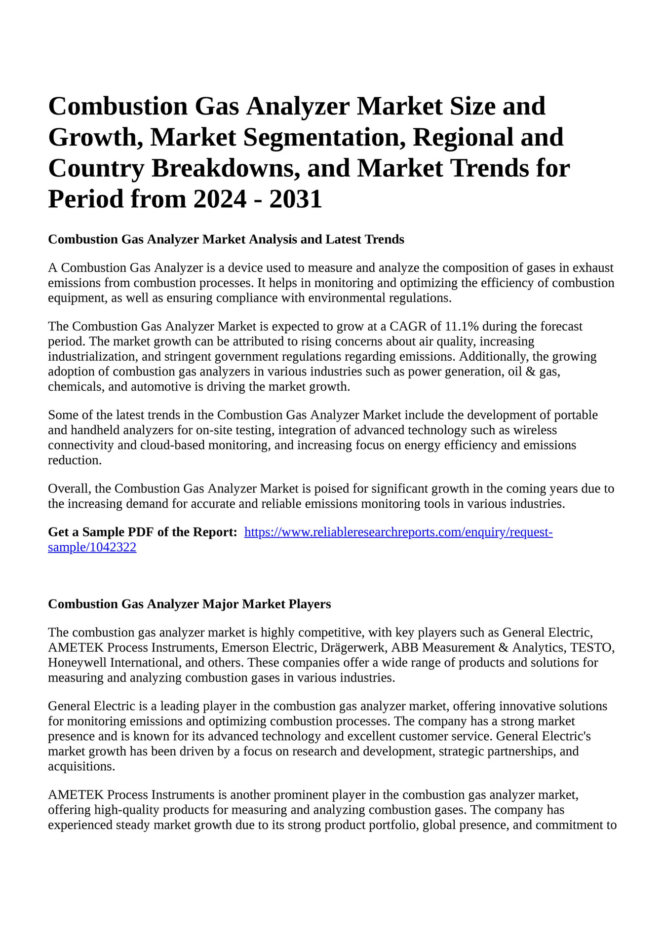 Reportprime Combustion Gas Analyzer Market Size and Growth, Market