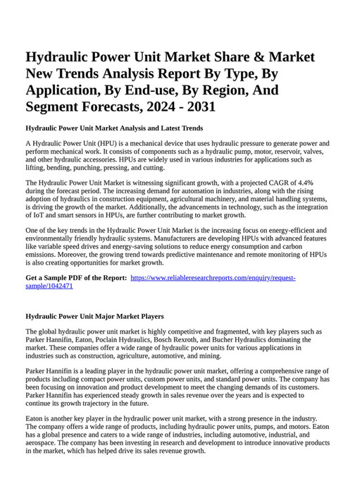 Reportprime Hydraulic Power Unit Market Share & Market New Trends
