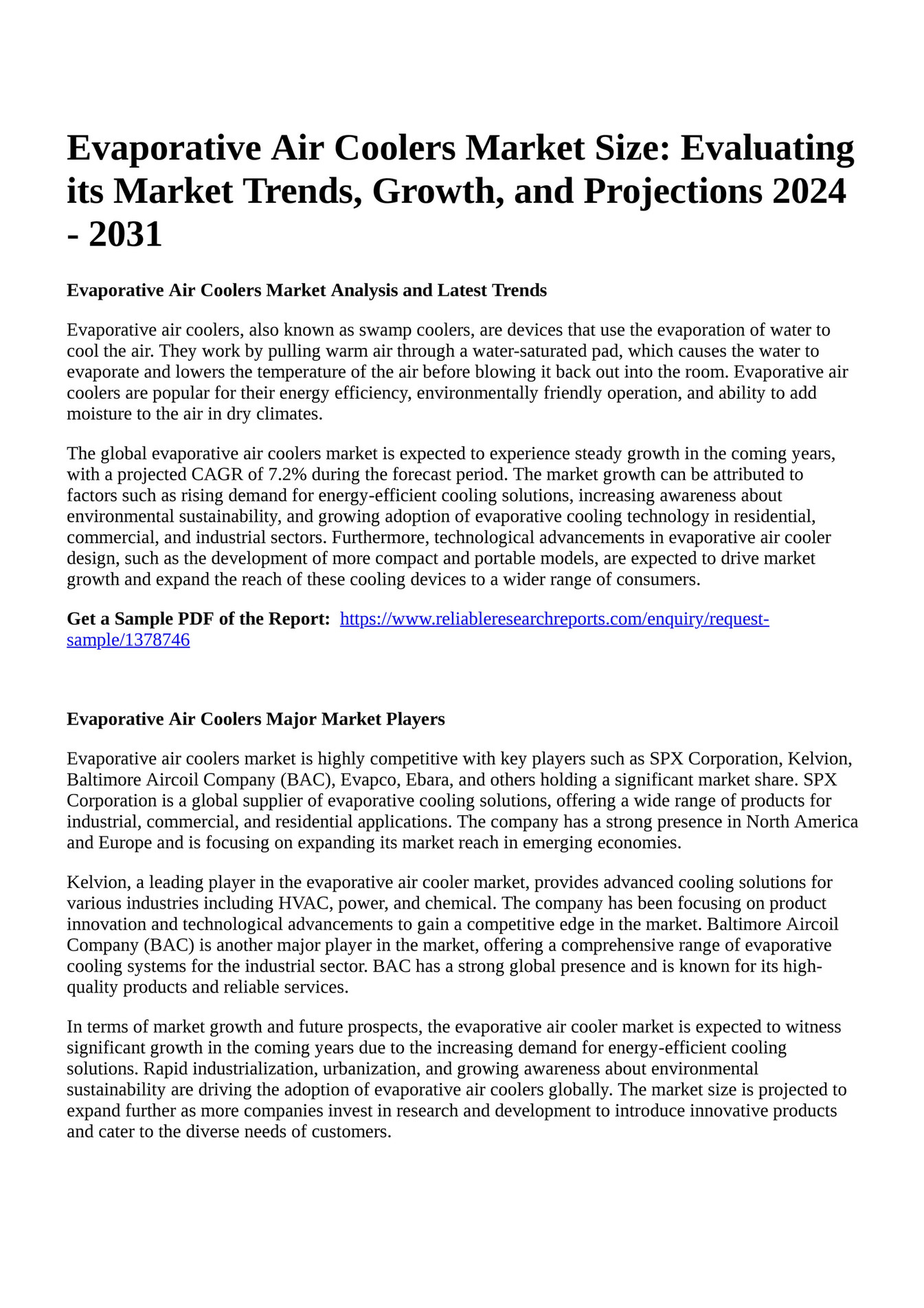 Reportprime Evaporative Air Coolers Market Size Evaluating its Market Trends, Growth, and