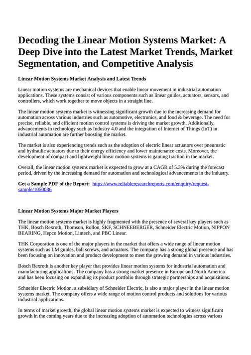 Reportprime Decoding the Linear Motion Systems Market A Deep Dive