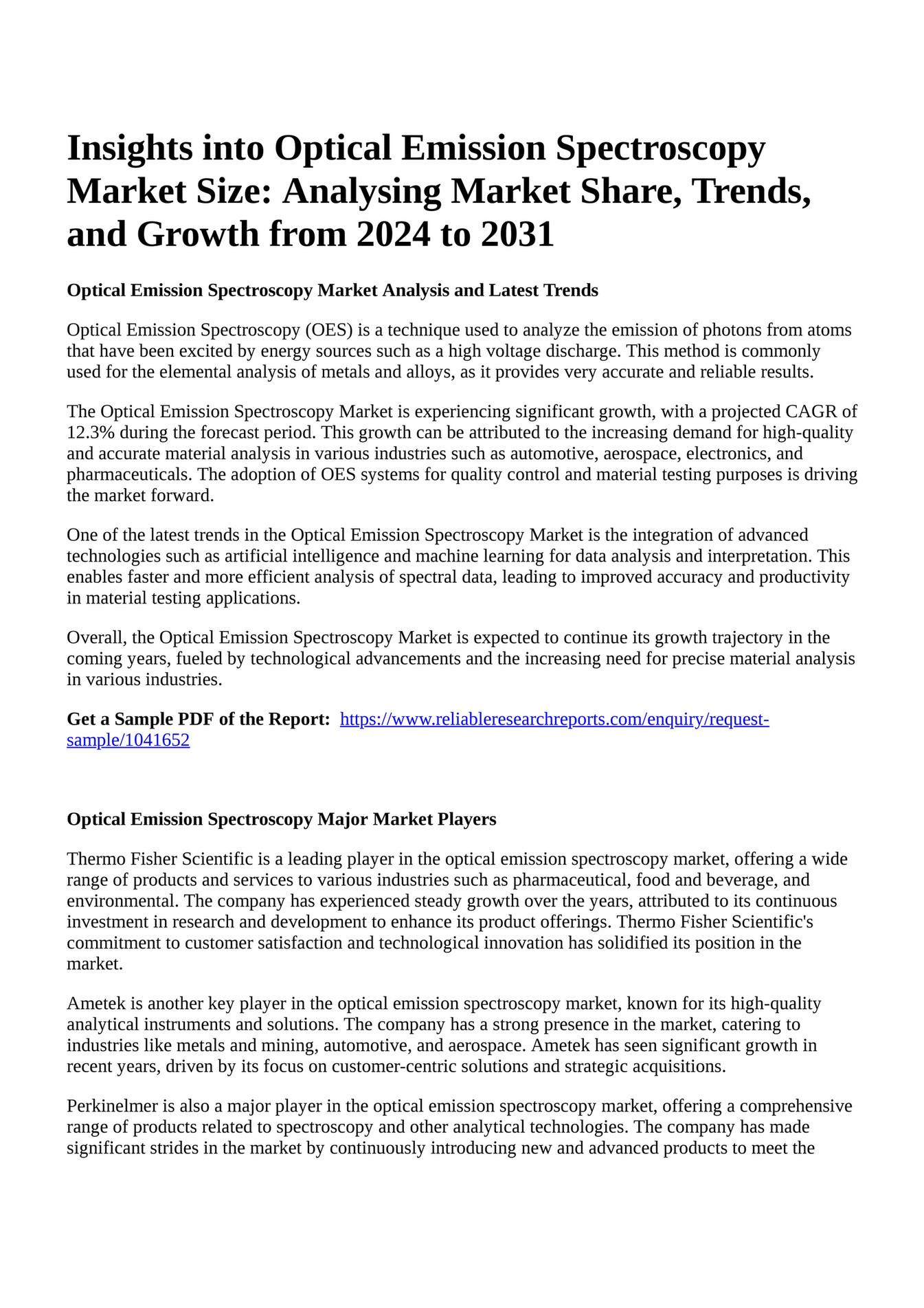Reportprime - Insights into Optical Emission Spectroscopy Market Size ...