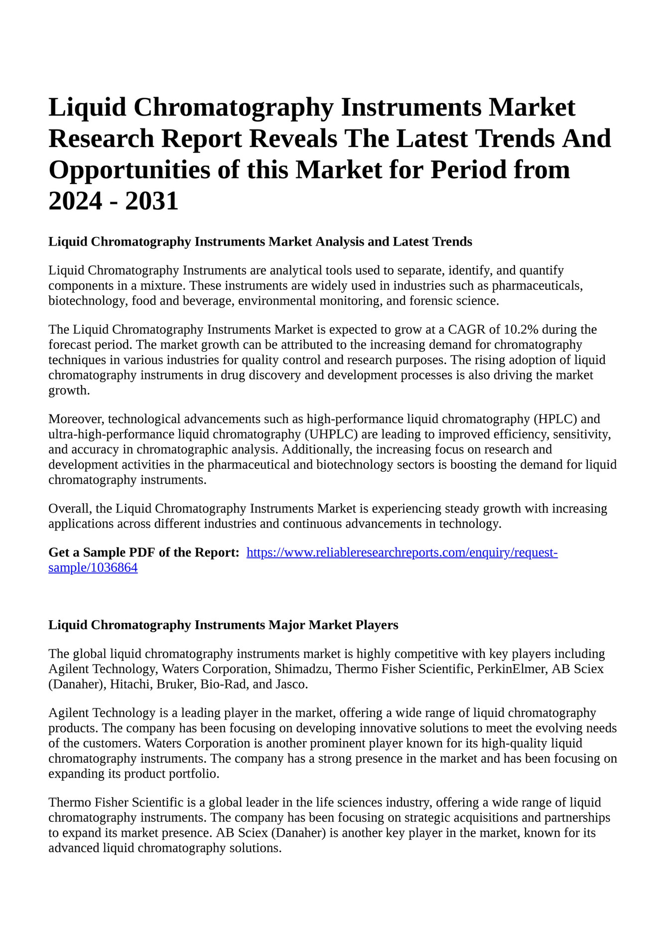 Reportprime Liquid Chromatography Instruments Market Research Report