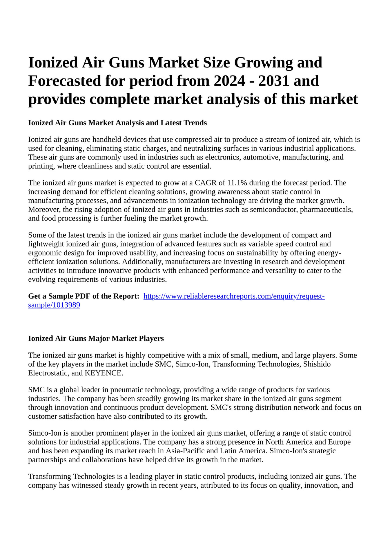 Reportprime Ionized Air Guns Market Size Growing and Forecasted for