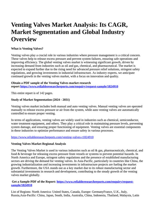 Reportprime - Venting Valves Market Analysis: Its CAGR, Market ...