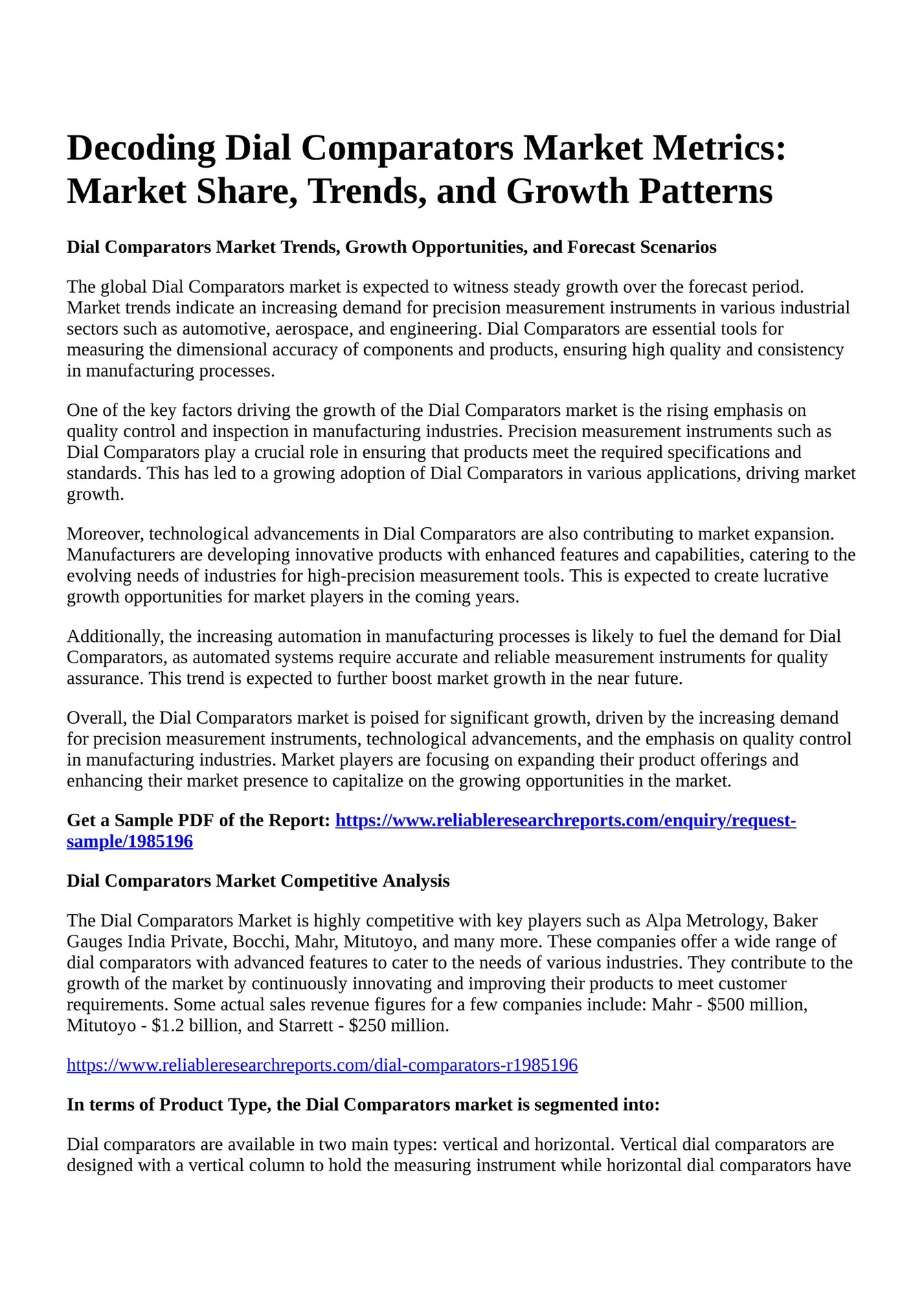 Reportprime Decoding Dial Comparators Market Metrics Market Share, Trends, and Growth