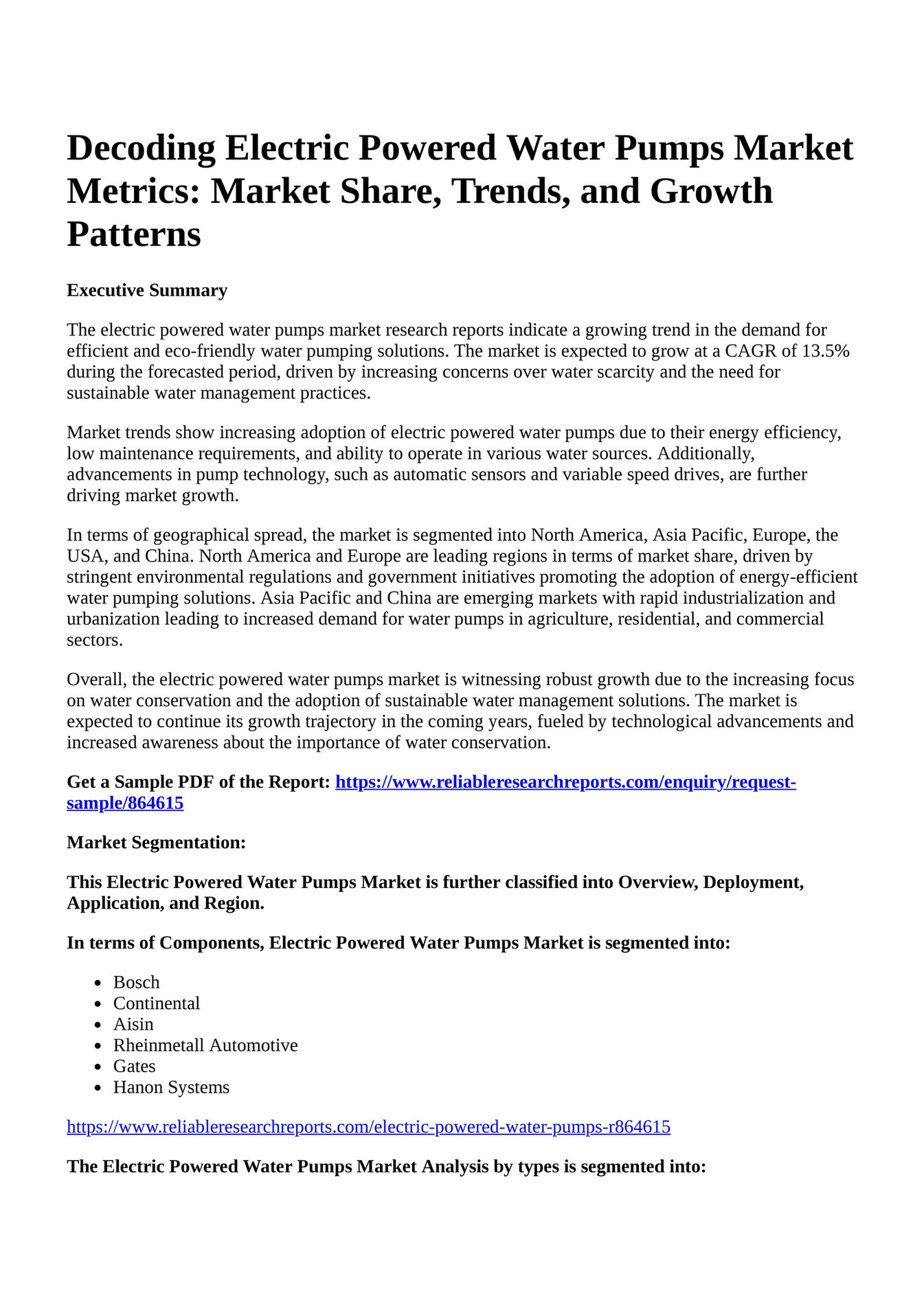 Reportprime Decoding Electric Powered Water Pumps Market Metrics