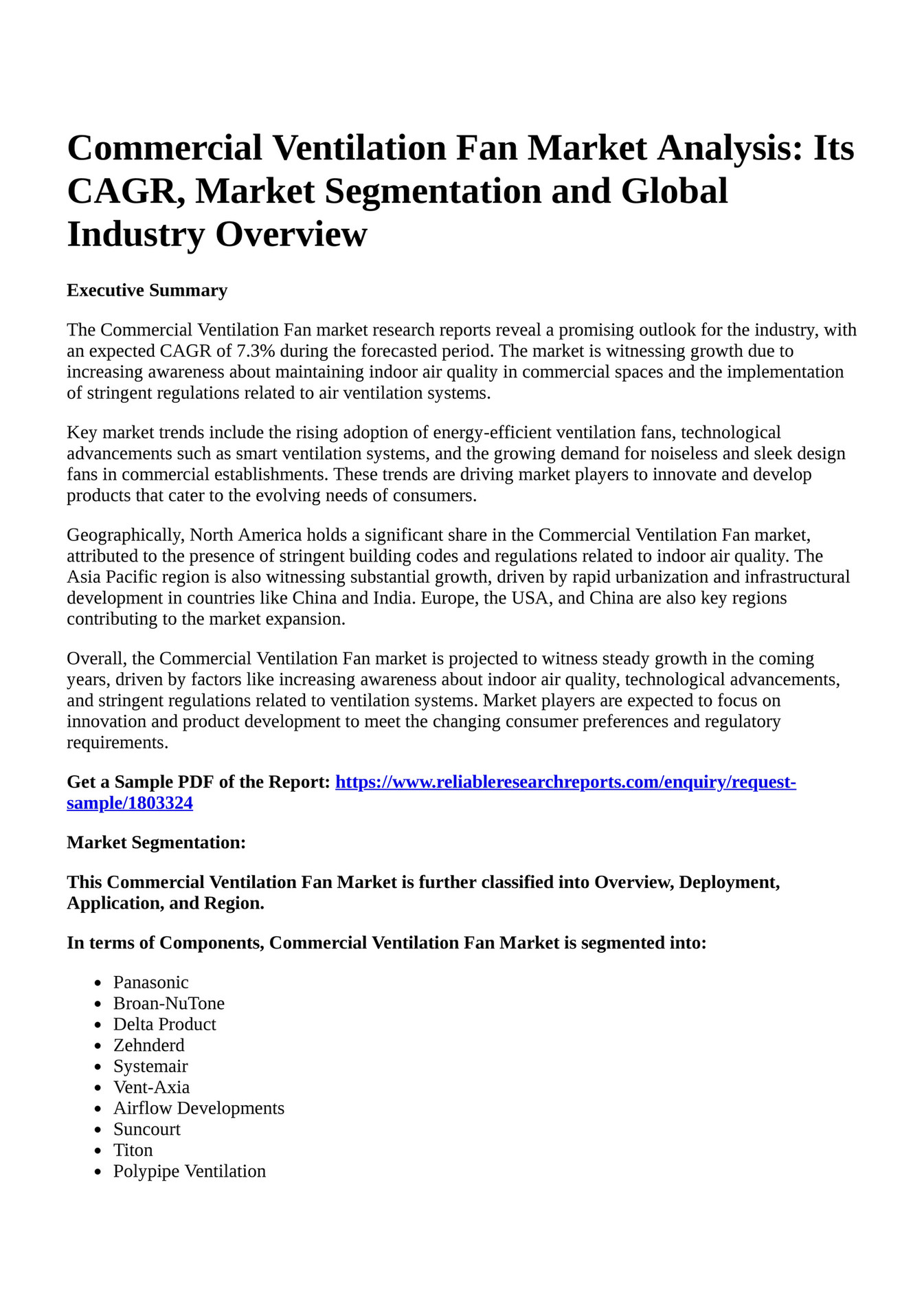 Reportprime Commercial Ventilation Fan Market Analysis Its CAGR