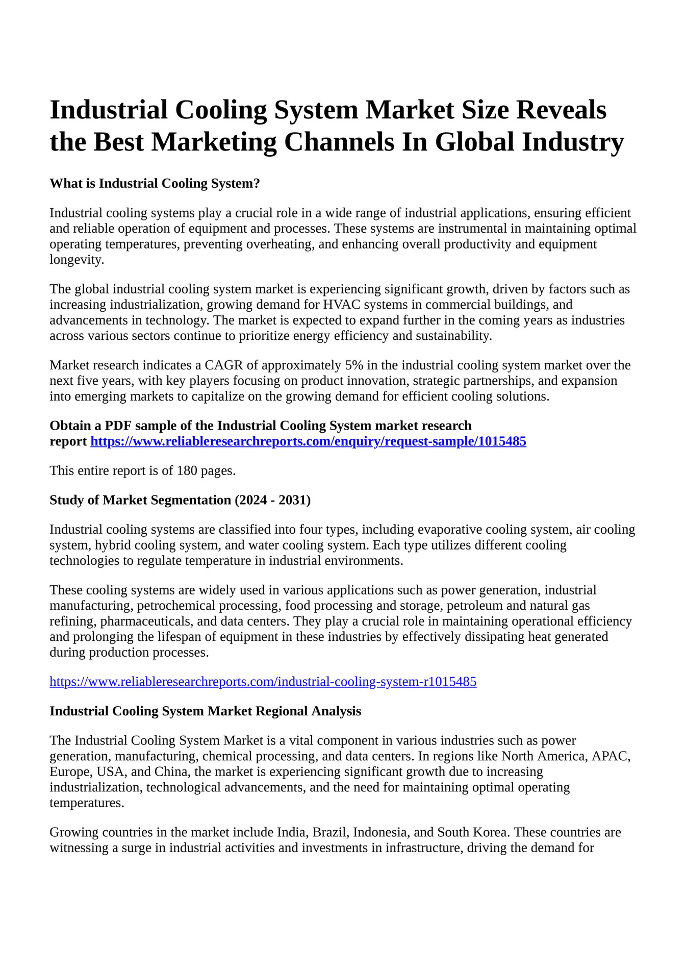 Reportprime Industrial Cooling System Market Size Reveals the Best