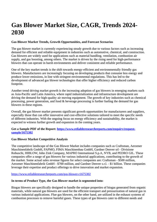 Reportprime - Gas Blower Market Size, CAGR, Trends 2024-2030 - Page 1