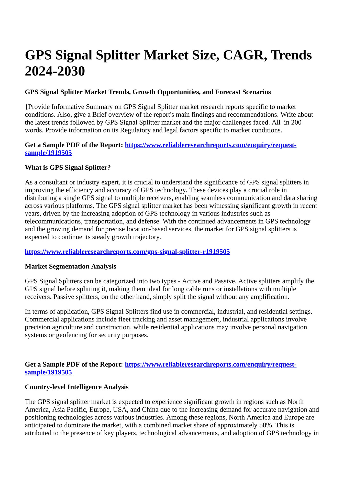 Reportprime - GPS Signal Splitter Market Size, CAGR, Trends 2024-2030 ...