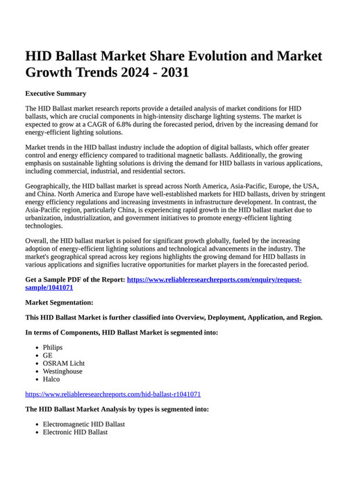Reportprime HID Ballast Market Share Evolution and Market Growth