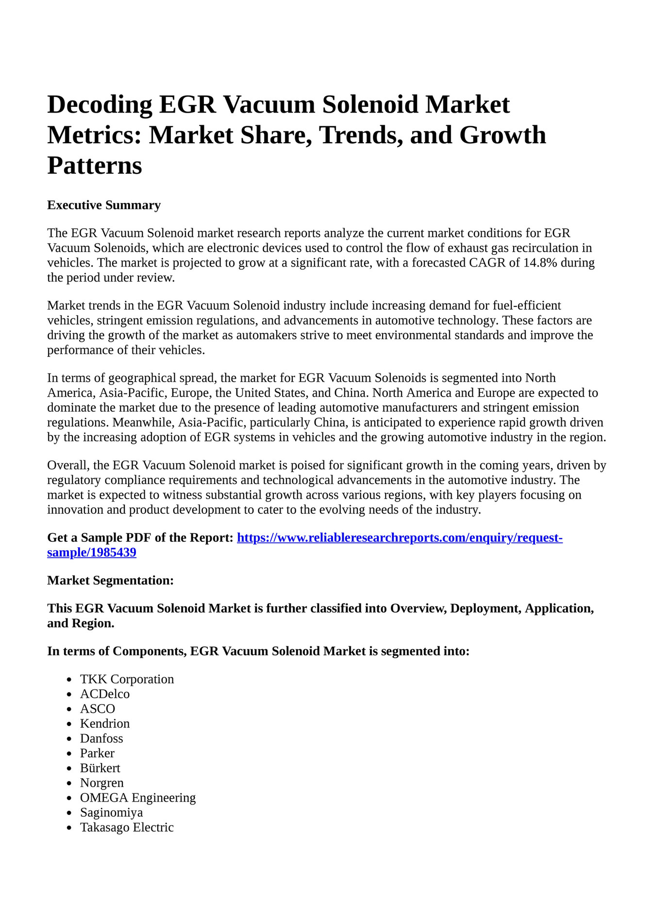 Reportprime Decoding EGR Vacuum Solenoid Market Metrics Market Share