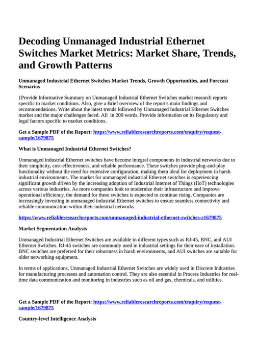 Reportprime Decoding Unmanaged Industrial Switches Market
