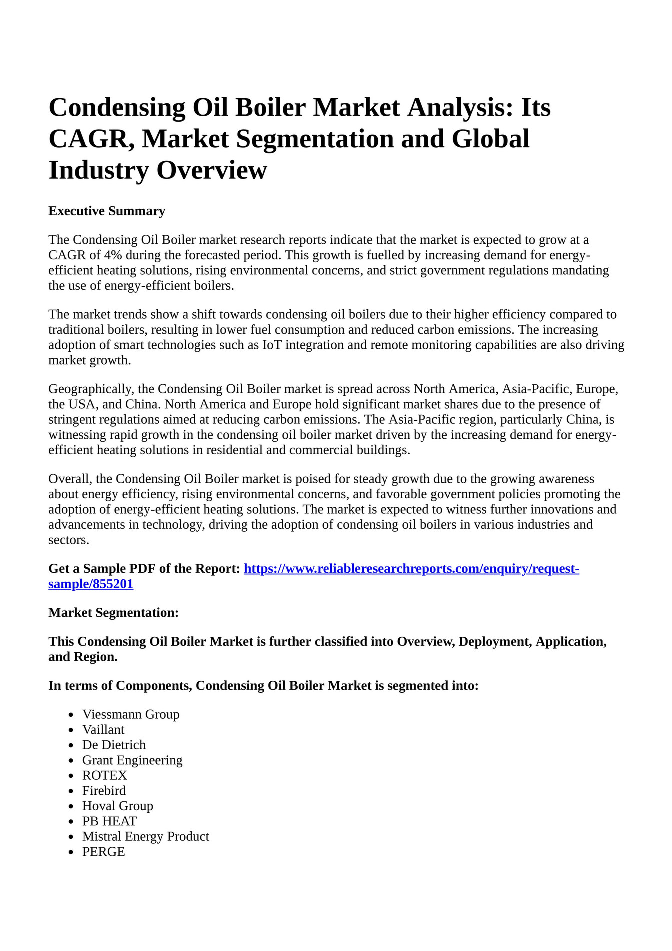 Reportprime Condensing Oil Boiler Market Analysis Its CAGR, Market