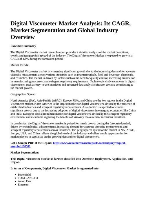 Reportprime - Digital Viscometer Market Analysis: Its CAGR, Market ...