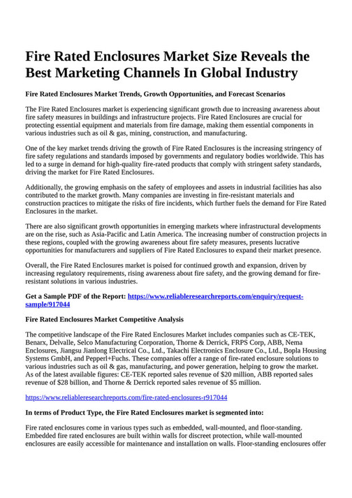 Reportprime Fire Rated Enclosures Market Size Reveals the Best