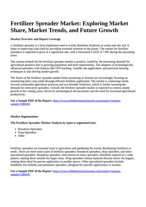 Reportprime Fertilizer Spreader Market Exploring Market Share