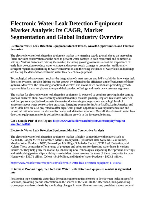 Reportprime Electronic Water Leak Detection Equipment Market Analysis
