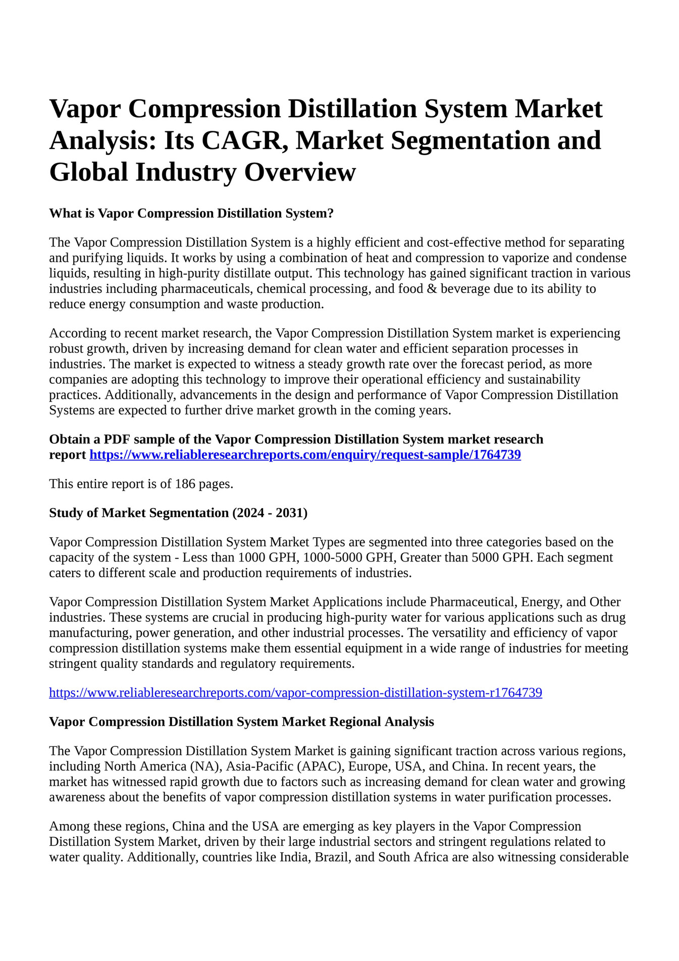 Reportprime Vapor Compression Distillation System Market Analysis