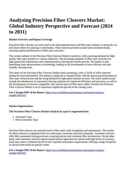 Reportprime Analyzing Precision Fiber Cleavers Market Global
