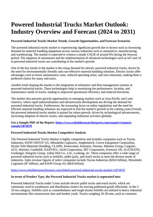 Reportprime Powered Industrial Trucks Market Outlook Industry